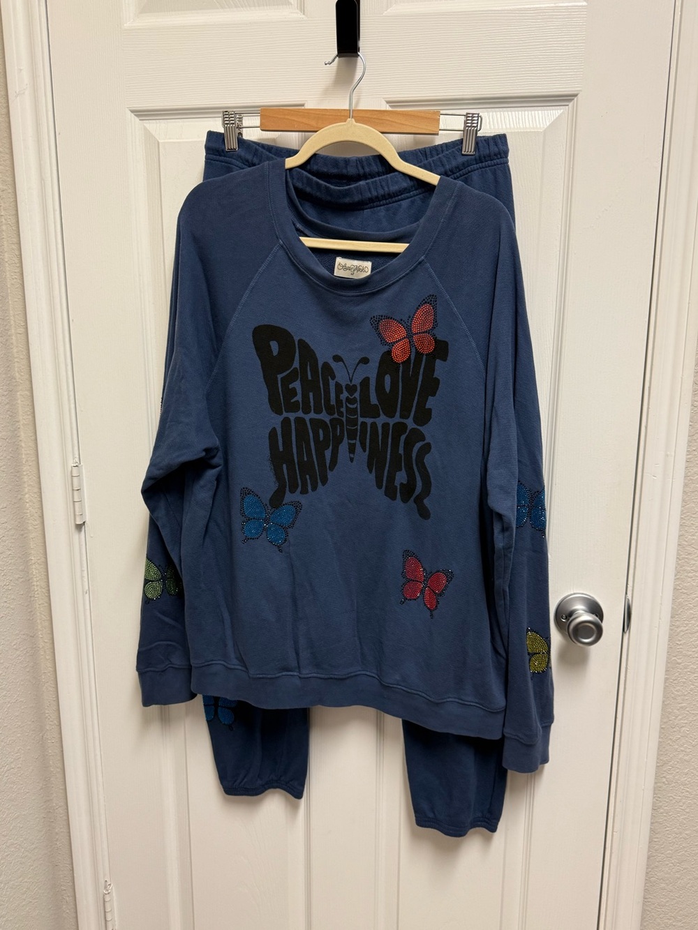 Lauren Moshi Peace Love Happiness Navy Matching Sweat Set